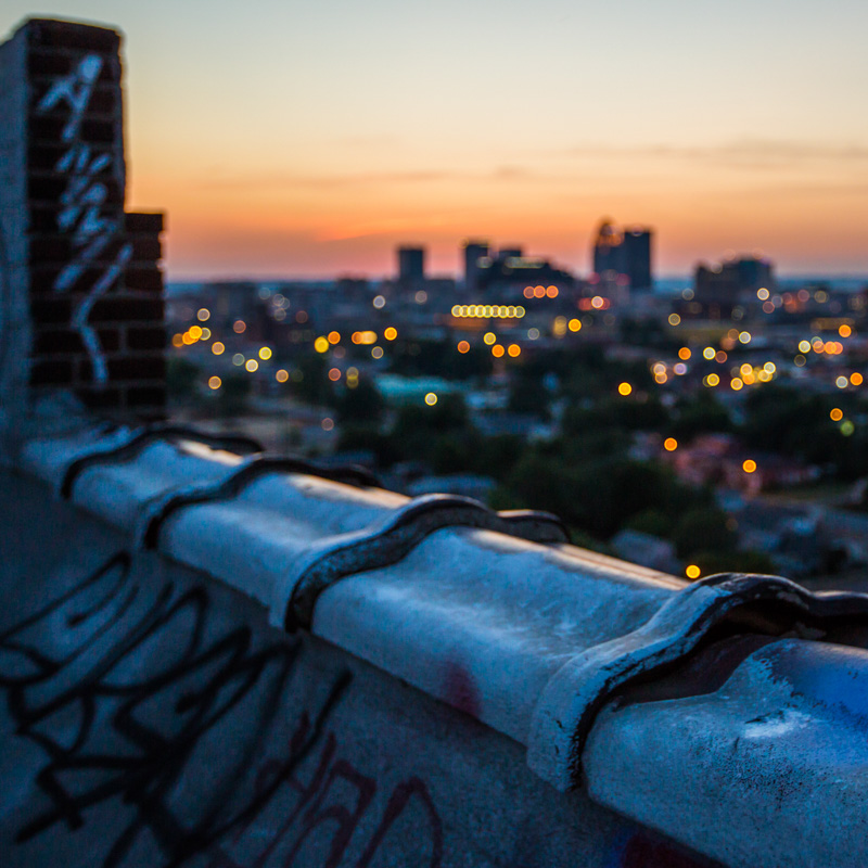 Urban rooftop with grafitti